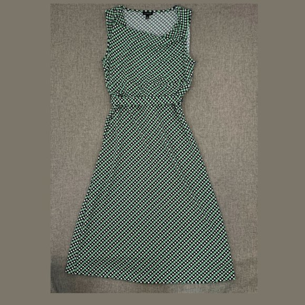 Talbots Belted Sheath Dress Sleeveless Green Black‎ White XS Round Neck Comfort